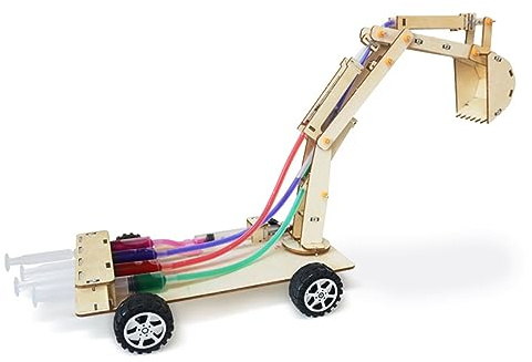 SIXRUN Modèle D'excavatrice Hydraulique Jouet de Tige de Bricolage en Bois pour Les élèves des Enfants, Système Hydraulique Unique pour Une Expérience en Sciences de L'éducation, adapté à Les âges