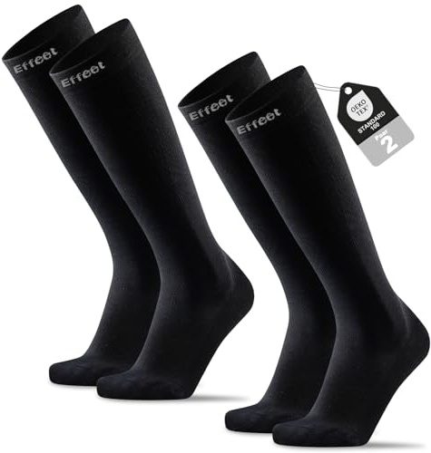 Effeet Compression Flight Socks for Men & Women, 2/4 Pairs, Cushioned | 20-30mmHg graduated compression with cushioned footbed and reinforced heel and toe; breathable knee-high socks for travel.
