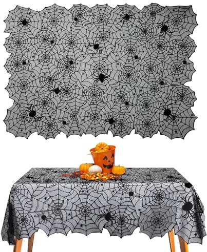 XIMEY Mantel Halloween Tela, Mantel de Telaraña de Halloween Negro Decoración, Mantel Mesa Rectangular (Araña)