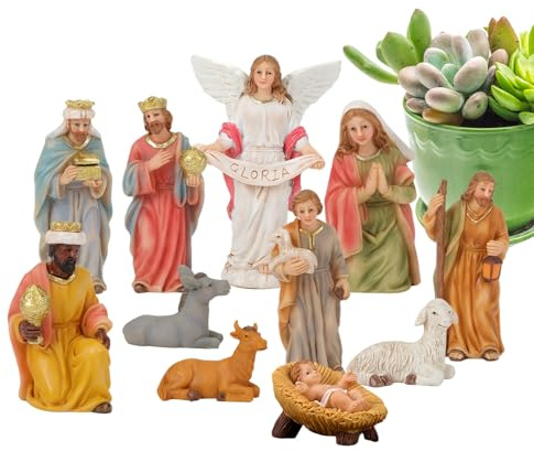 Fyrdyn Julkrubba,Jesusfigurer Krubba Juldekoration - Små Figurer Julbordsprydnad - För Sovrum Skrivbord Hylla Kontor Kyrka Skola Trädgård Patio