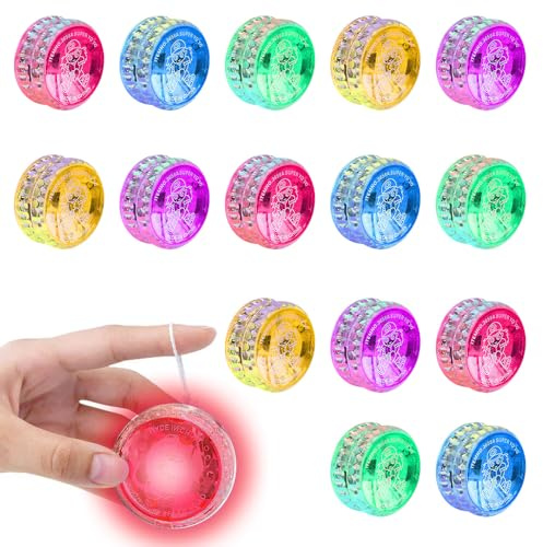 Yoyo Lot de 15 lampes LED en plastique Responsive Yoyo - Roulement à billes réactif - JoJo - Lumineux - Jouet yo-yo pour débutants - LED pour fête - Prix