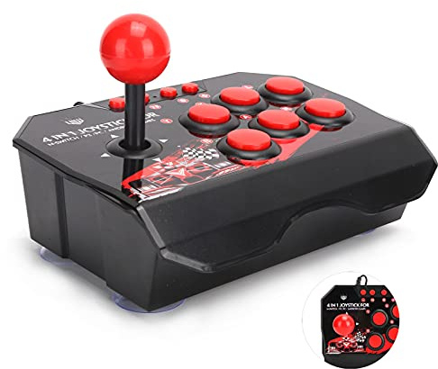 AKLOSIPY Joystick con Cable Fight Stick, y Diseño Elegante en Rojo para PC y Juegos