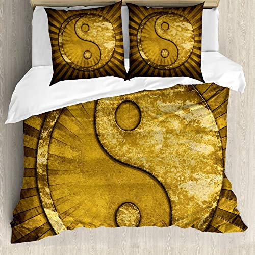 ABAKUHAUS Ying Yang Bettwäsche Set für Doppelbetten, Industrielles Design, Weicher Microfaserstoff Allegigeignet kein Verblassen, Braun Hellbraun