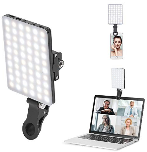 Newmowa 60 LED High Power Rechargeable Clip Fill Video Conference Light with Front & Back Clip, Adjusted 3 Light Modes for Phone, iPhone, Android, iPad, Laptop, for Makeup, TikTok, Selfie, Vlog