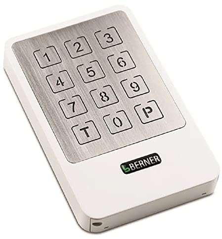 Berner BDS591 Interrupteur à code sans fil 10 canaux 868 MHz Blanc Clavier en acier inoxydable Uni et bidirectionnel IP54 Piles incluses