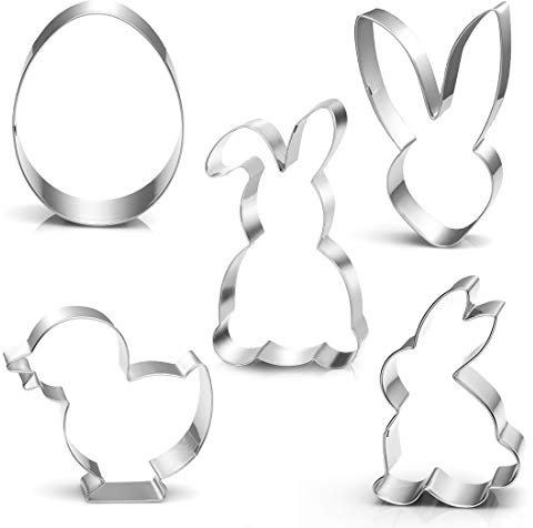 Ausstecher Ostern, 5 Stück Plätzchen Ausstechformen Ostern Set, Ostern Edelstahl Ausstechformen, Keksausstecher Ostern, Osterplätzchen für Backen, Hase, Küken, Ei, Häschenkopf