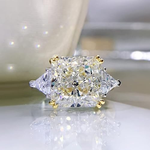 DJMJHG 100% 925 Sterling Silver 10×10mm G Color High Carbon Diamond Ice Flower Cut Rings for Women Wedding Fine Jewelry 5