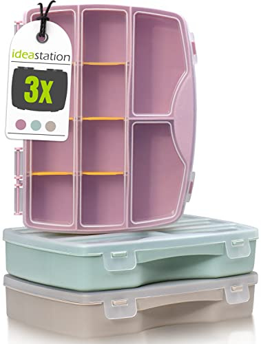 idea-station Sortierbox für Bügelperlen - 3 Stück - 19 x 15 cm - pastell