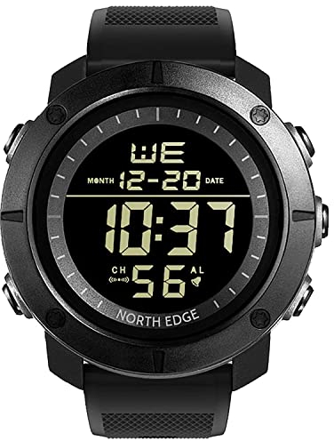 NORTH EDGE Tank Orologio sportivo digitale da uomo grande viso impermeabile orologio da polso per uomo con cronometro allarme EL luce posteriore, nero, all'aperto