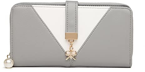 Miss Lulu Women Purse Tri Colour Look-V Long Wallet Clutch for Ladies PU Leather with Zipper Roomy Capacity