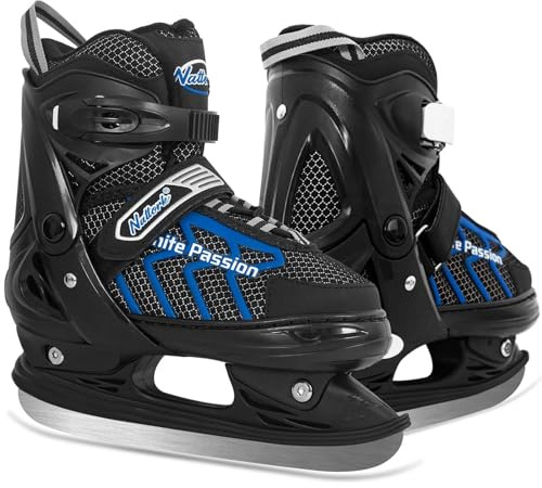 MammyGol Adjustable Ice Skating for Kids, Boys and Girls, Blue Ice Skates Size Large Hockey Lace-Up Ice Skates for Beginner