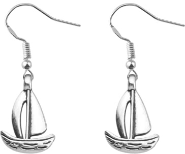 LQRI Sailboat Earrings Nautical Themed Sailboat Pendant Dangle Earrings Nautical Gifts Captain Gifts Sailor Sailing Beach (silver)