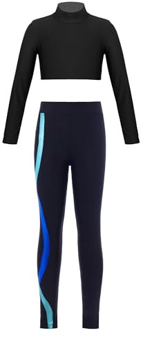 iiniim Mädchen Sport Kleidung Set Jogginganzug Langarmshirt Crop Tops Oberteile mit Fitness Hose Jogger Tanz Yoga Training Royal Blau 134-140