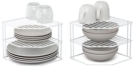 simplywire – Portapiatti a 3 ripiani – Confezione da 2 Organizer per armadietti da cucina – Bianco