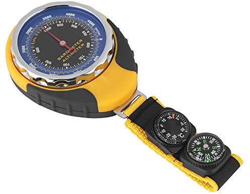 4 in 1 Mini Compass Altimeter Barometer Thermometer, Survival Compass Barometric Pressure Gauge Battery-Free Pointer Altimeter Watch Hiking Thermometer for Outdoor Travel Climbing Camping