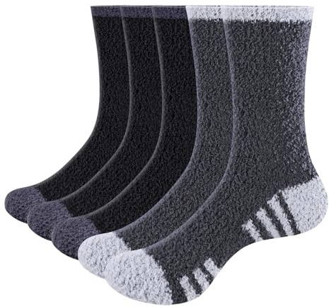 GiveGift Men's Fluffy Socks Comfy Cozy Sleep Bed Socks Fuzzy Thermal Warm Sock for Men Size 12-15 Black Grey Multipack