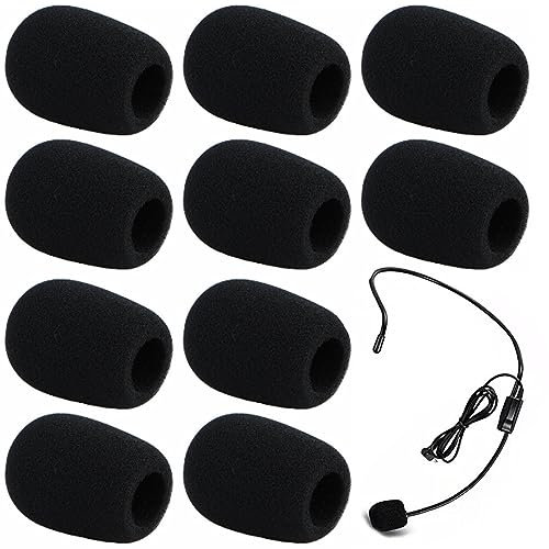 10Pcs Headset Microphone Foam Cover,Microphone Cover Foam,Microphone Protector Mini Windscreen,Foam Microphone Covers,For Variety of Headset Microphone,8×22×30mm(Black)
