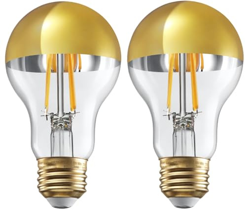 TORCHSTAR Dimmable Half Chrome Light Bulb, 4.5W(40W Eqv.), Anti Glare LED Light Bulbs, UL Listed, E26 Gold Dipped Bulb, A19 Vintage LED Edison Bulb for Bedroom, Kitchen, 2700K Soft White, Pack of 2