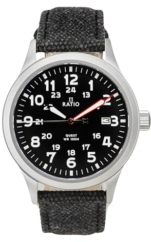 RATIO fältklocka safir kristall nylon kanvas rem lättläsare 40 mm klocka japansk kvarts militär 100 m vattentålig klocka