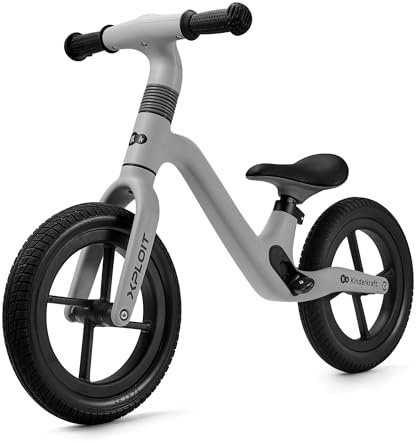 Kinderkraft XPLOIT Bicicleta sin Pedales, Bicicleta Niño 2 años, de 80 cm, Bicicleta 2 Ruedas, Bicicleta de Equilibrio, Sillín Ajustable, Ruedas Grandes de PU, 35 kg, Gris