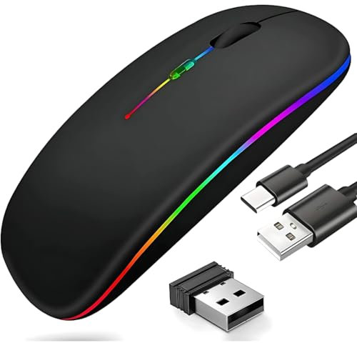 Wireless Bluetooth Mouse for Laptop, Rechargeable Mouse 2.4G USB Optical Wireless Mouse, LED Slim Dual Mode(Bluetooth 5.1 and 2.4G) Wireless Mouse for Laptop, PC, Android (Matte Black)
