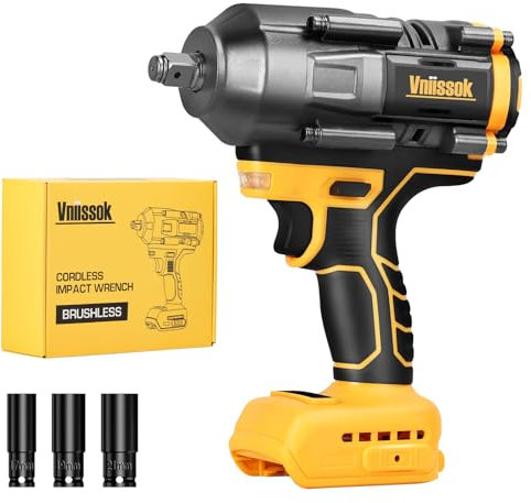 Cordless Impact Wrench 1/2 inch for Dewalt 20V Battery, 1000/1200N.m Impact Driver High Torque Brushless Electric Impact Gun Includes LED Work Light Variable Speeds for Car/Truck RV/Mower