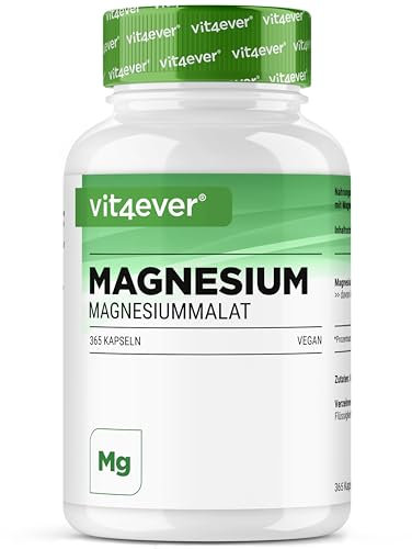 Magnesio malato - 365 capsule - 2000 mg di cui 300 mg di magnesio elementare per dose giornaliera - Fornitura per 4 mesi - Malato di magnesio ad alto dosaggio - Senza additivi - Vegan