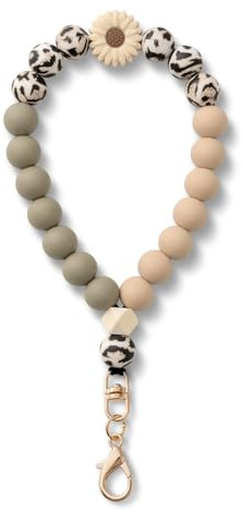 MORSUNBELA Handykette Kurz Perlen Leopard Lanyard Handy Armband Schlüsselanhänger Handyband