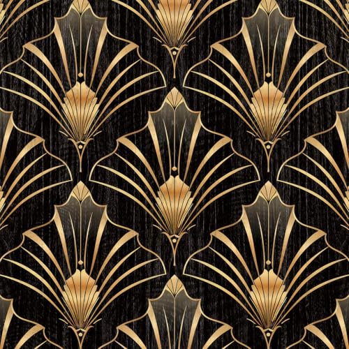 LZH-LP Papier Peint Autocollant à Motif Baroque élégant et Linéaire Doré, 44x300CM Amovible Décoratif pour Meubles et Armoires Murales