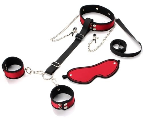 Kutocesy Kit BDSM Con Collar Esposas Pinzas Pezones Antifaz Cintas Ajustables Bondage Set Juguetes Sexuales Pareja Para Juego Adulto