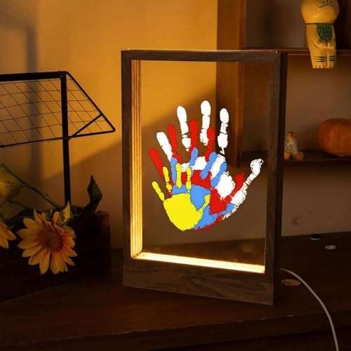Huella de mano Det Navidad manualidades niños con espacio para 4, juego de huellas de manos y huellas de bebé, juego de huellas de pies de bebé recién nacido, regalos personalizados para el día del