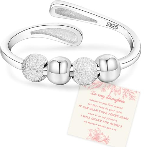 Senteria Ångestringar för kvinnor Sterlingsilver-ringar Justerbara stressspinner-ringar med pärlor Fidgetringar för ångest kvinnor, Justerbar, Sterlingsilver, Ingen ädelsten