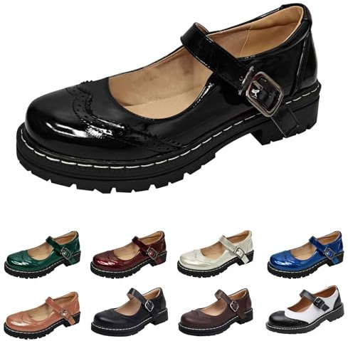 Mary Jane Scarpe da donna comode da donna con piattaforma Chunky scarpe basse con fibbia con cinturino Loafer punta rotonda décolleté cosplay uniforme abito scarpe giapponesi dolce Lolita principessa
