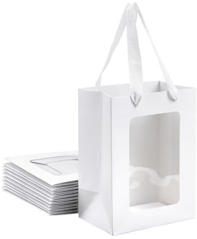 NBEADS 20 pz. Sacchetti Regalo In Carta Kraft con Finestra Trasparente, Borse Regalo In Carta con Manici Borse per La Spesa In Carta per Compleanni, Addio Al Nubilato, Festival, Bianco, 20x15x10.3cm