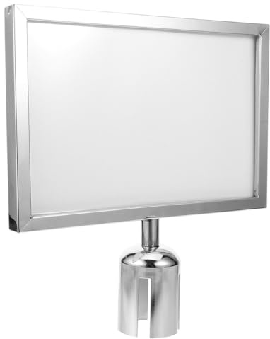 GRIRIW Sign Holder Stanchion with Portrait Frame Stainless Steel Queue Barrier Display Stand for Easy Installation and Long Term Use