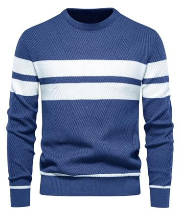 UUAISSO Suéter para Hombre Cuello Redondo Rayas Color a Juego Suéter Sudaderas Suéter de Punto Jersey para Uso Informal
