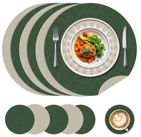 Set di 6 tovagliette e sottobicchieri rotondi da 15 pollici, tovagliette da cucina antiscivolo e impermeabili su entrambi i lati per la casa, il ristorante, il tavolo da pranzo
