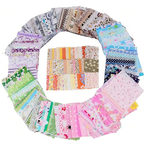 PLUSHCEWT Quilting Fabric,50 Pcs Cotton Fabric Squares 10x10cm,Patchwork Fabrics for Sewing,100% Soft Cotton Material for Sewing,Mixed Color & Pattern Fat Quarters