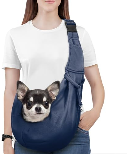 Pawaboo Porte-Chien, Porte-Chien Réversible Mains Libres avec Aangle Réglable à Boucle et Laisse de Sécurité, Adapté aux Petits Chiens et aux Chats, Marine Bleu