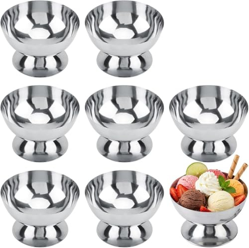 Glassbägare, Dia 10 cm Rostfritt Stål Isbägare Ispokal Glass Mugg Dessertskålar Med Fot, Dessertglas för Glass Frukt Cocktails Sallad Yoghurt Och Fruktpudding (Short*8)
