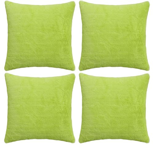 Thmyo 4-Pack Super Soft Fluffy Faux Fur Cushion Covers 45x45 cm Green | Comfortable Plush Square Throw Pillow Cases Decorative Pillowcases for Sofa Bed Couch Living Room Home Decoration