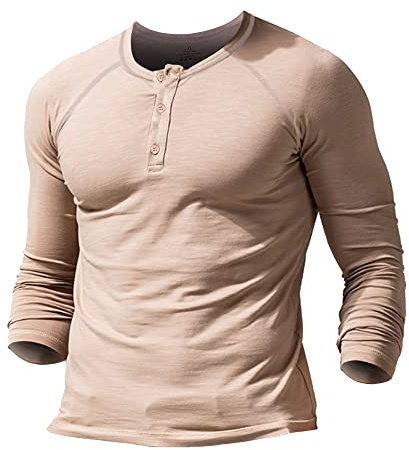Hommes Slub Henley T-Shirt Court Manche Poids léger Détendu en Forme Décontractée avec 3 Boutons Patte de Boutonnage Col Rond Chemises