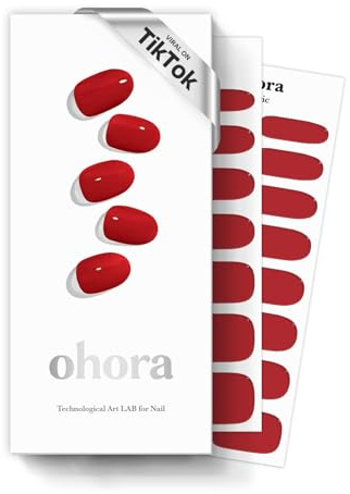 ohora (N Addict) Semi-Cured Gel Nail Strips - Works with All Nail Lamps, Salon Quality, Durable, Easy to Apply and Remove - Red