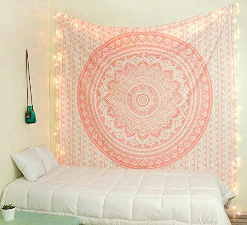 raajsee Rose Gold Ombre Wandtappich Mandala-Bohemian Raumdekoration indische Baumwolle Überwurf Hippie Tapisserie Wandbehang