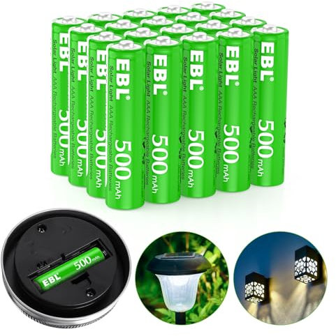 EBL 20 x AAA Rechargeable Solar Batteries 1.2V for Outdoor Garden Solar Lights, 500mAh High Performance Ni-MH AAA Batteries