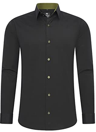 Rusty Neal-herrskjorta premium slim fit långärmad stretch kontrast skjorta affärsskjorta fritidsskjorta, Svart/kaki, XL