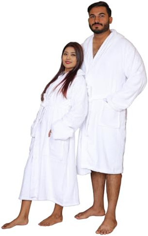 NFK TEXTILE Bata de baño 100% algodón egipcio, suave toalla de rizo de lujo, unisex, con capucha, extra absorbente, calidad de hotel, 650 g/m², albornoces acogedores, blanco, XL