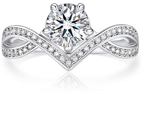 MomentWish Anillo Corona, Moissanita Diamante Anillo Plata Mujer, con Certificato Gra, Anillo Compromiso, Regalos de Pedida de Mano Pareja Tamaño56(17.7)