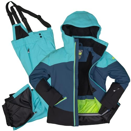Killtec Mädchen Skianzug Größe 152 wasserdicht 10.000 mm Wassersäule - Skijacke Schwarz Dunkelblau Hellblau, Skihose Hellblau