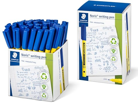 STAEDTLER Noris Writing Pen, 50ct, Fineliner 0.6mm Tip, Blue, Water-based Ink, Dry Safe, For school or office note taking, hand writing, coloring, journaling, and scrapbooking